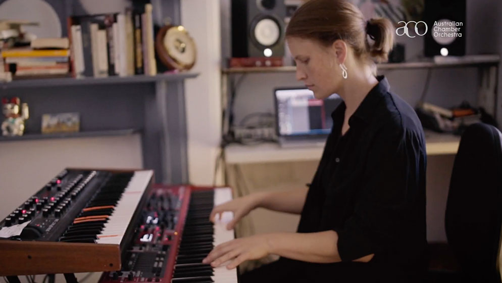 Heather Shannon playing piano. 