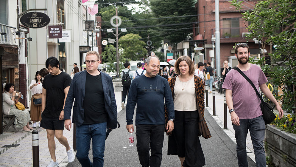 ACO Musicians Timo-Veikko Valve, Ilya Isakovich, Liisa Pallandi, and Glenn Christensen exploring the stores, streets and tastes of Cat Street, Tokyo.