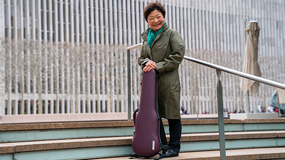 ACO Violinist Aiko Goto outside the New York, Lincoln Center