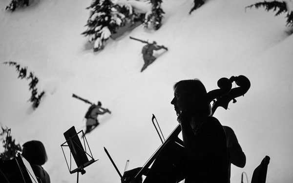 Cellist Melissa Barnard on stage during 'Mountain' performance