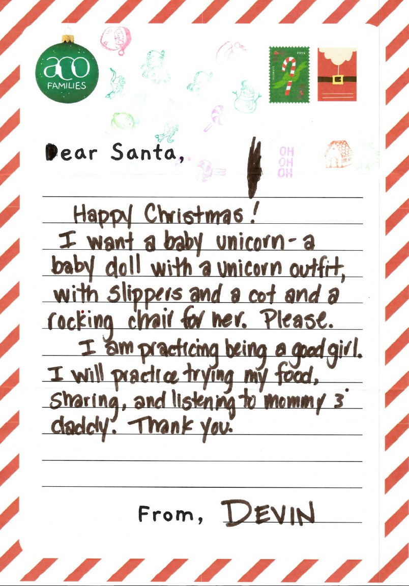 ACO Families Dear Santa Letter
