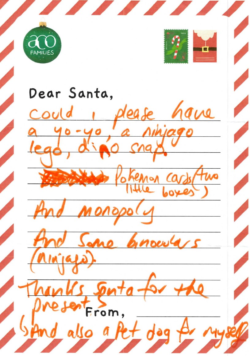 ACO Families Dear Santa Letter