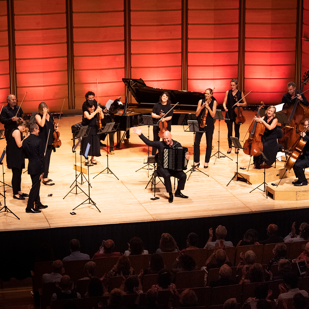 Piano on stage with the ACO and James Crabb